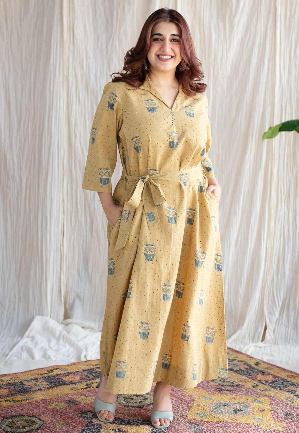 Bombay Irani Chai Ajrakh Cotton Hand Embroidered Dress