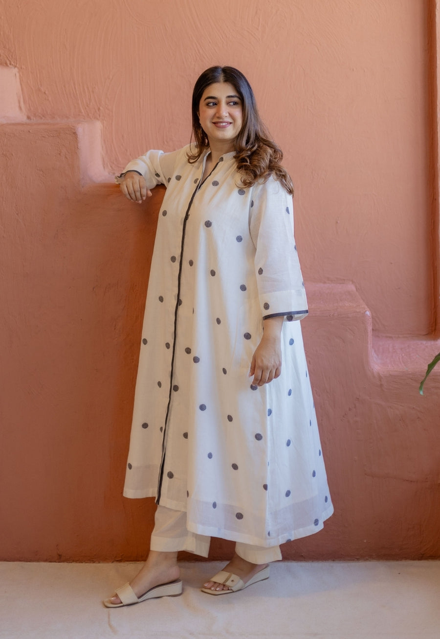 Aditi Off White Jamdani Handloom Cotton A Line Kurta