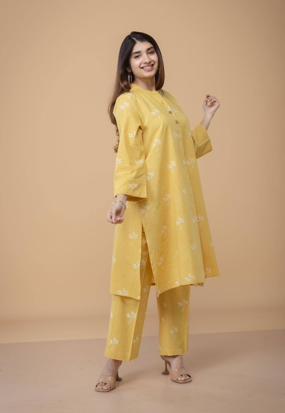 Ayaat Yellow Dabu Slub Cotton Anti-Fit Co-ord Set