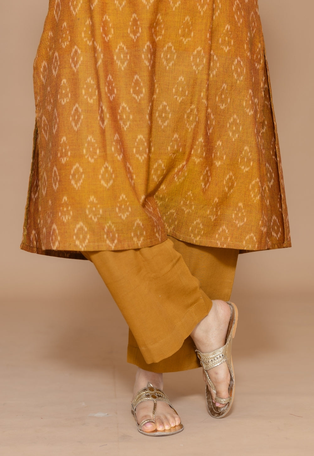 Yashi Yellow Solid Cotton Flex Straight Pant