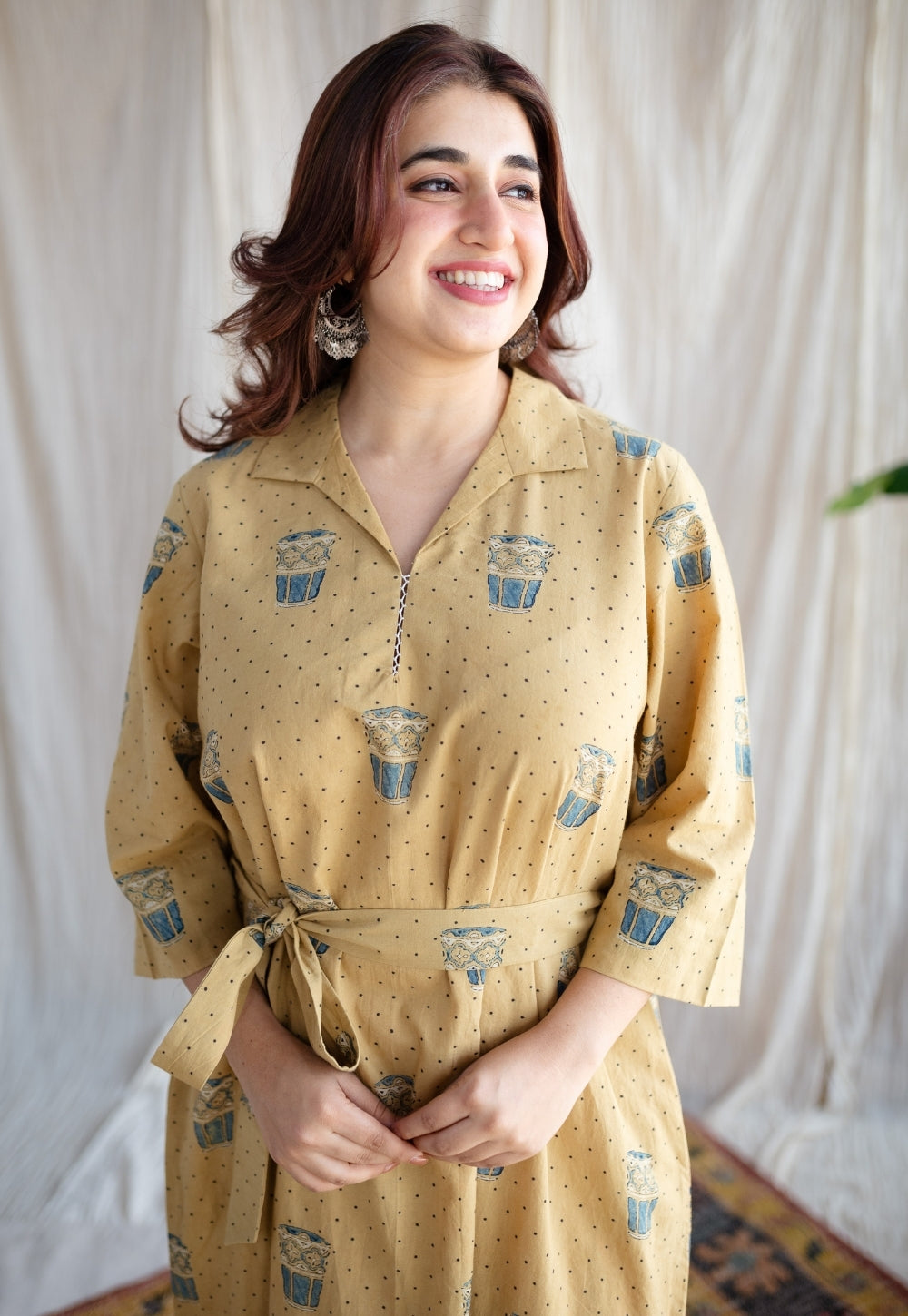 Bombay Irani Chai Ajrakh Cotton Hand Embroidered Dress