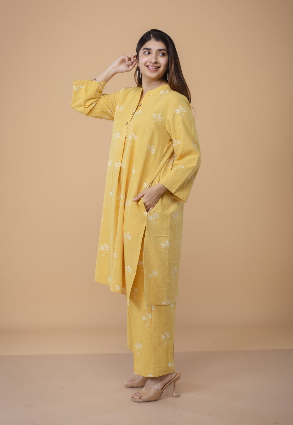 Ayaat Yellow Dabu Slub Cotton Anti-Fit Co-ord Set