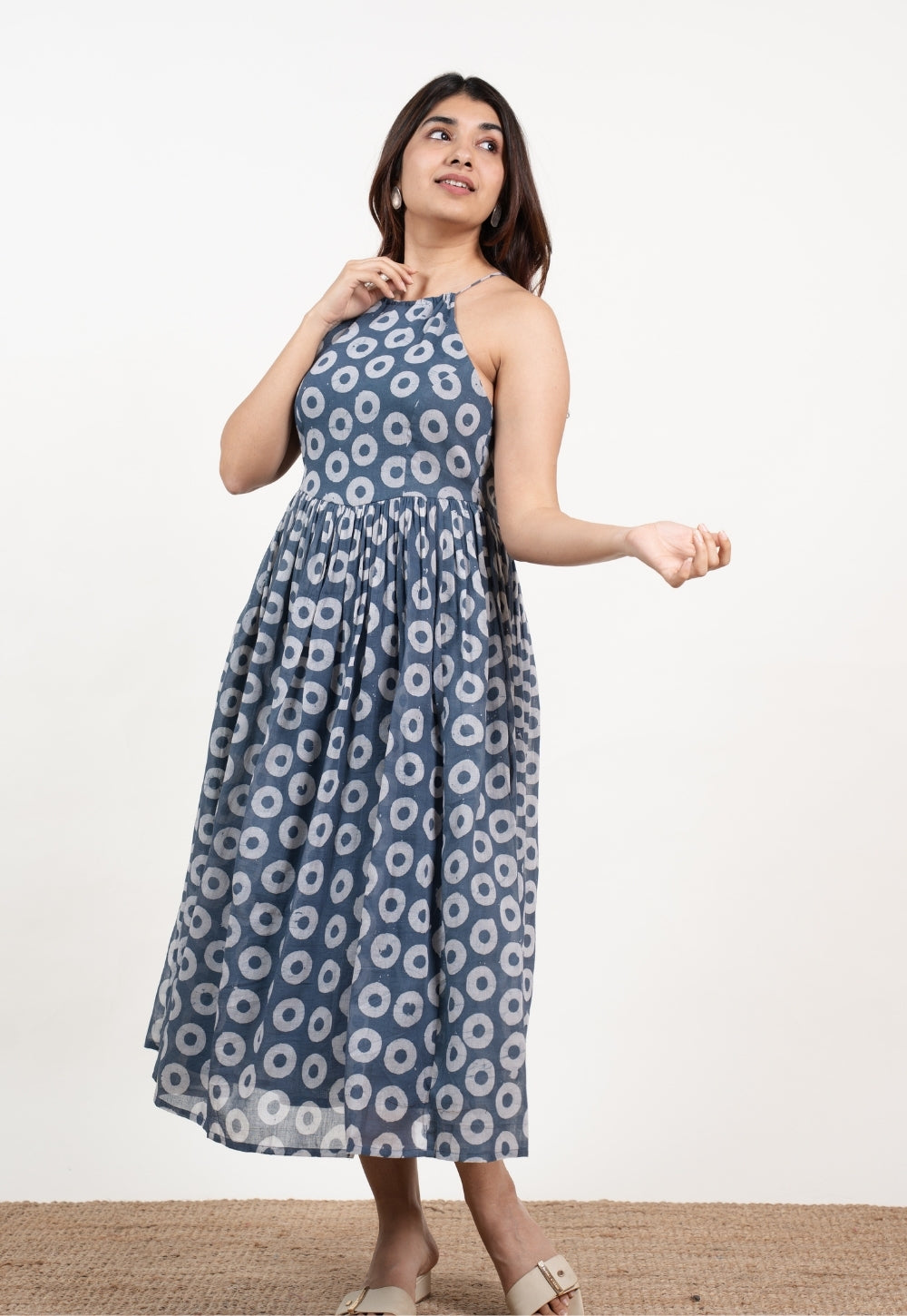 Zinal Blue Batik MulMul A Line Dress
