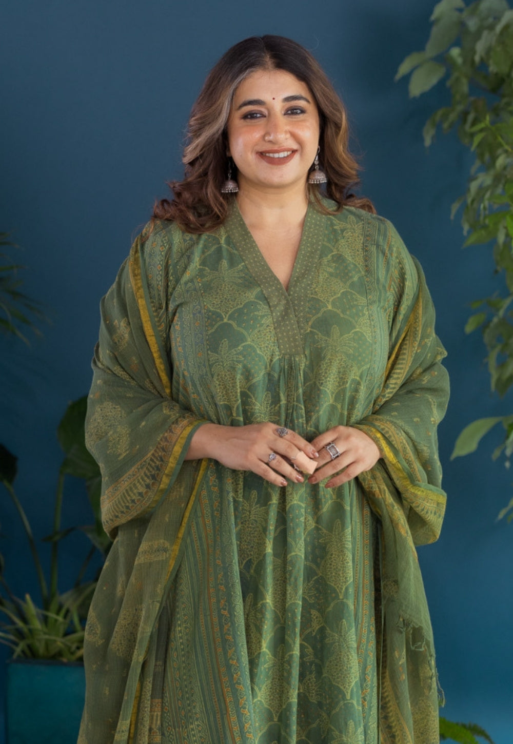 Green Traditional Ajrakh Kota Doria Cotton Dupatta