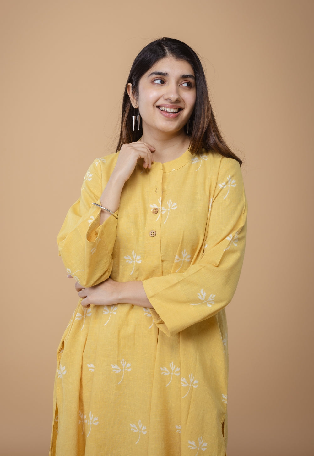 Ayaat Yellow Dabu Slub Cotton Anti-Fit Co-ord Set