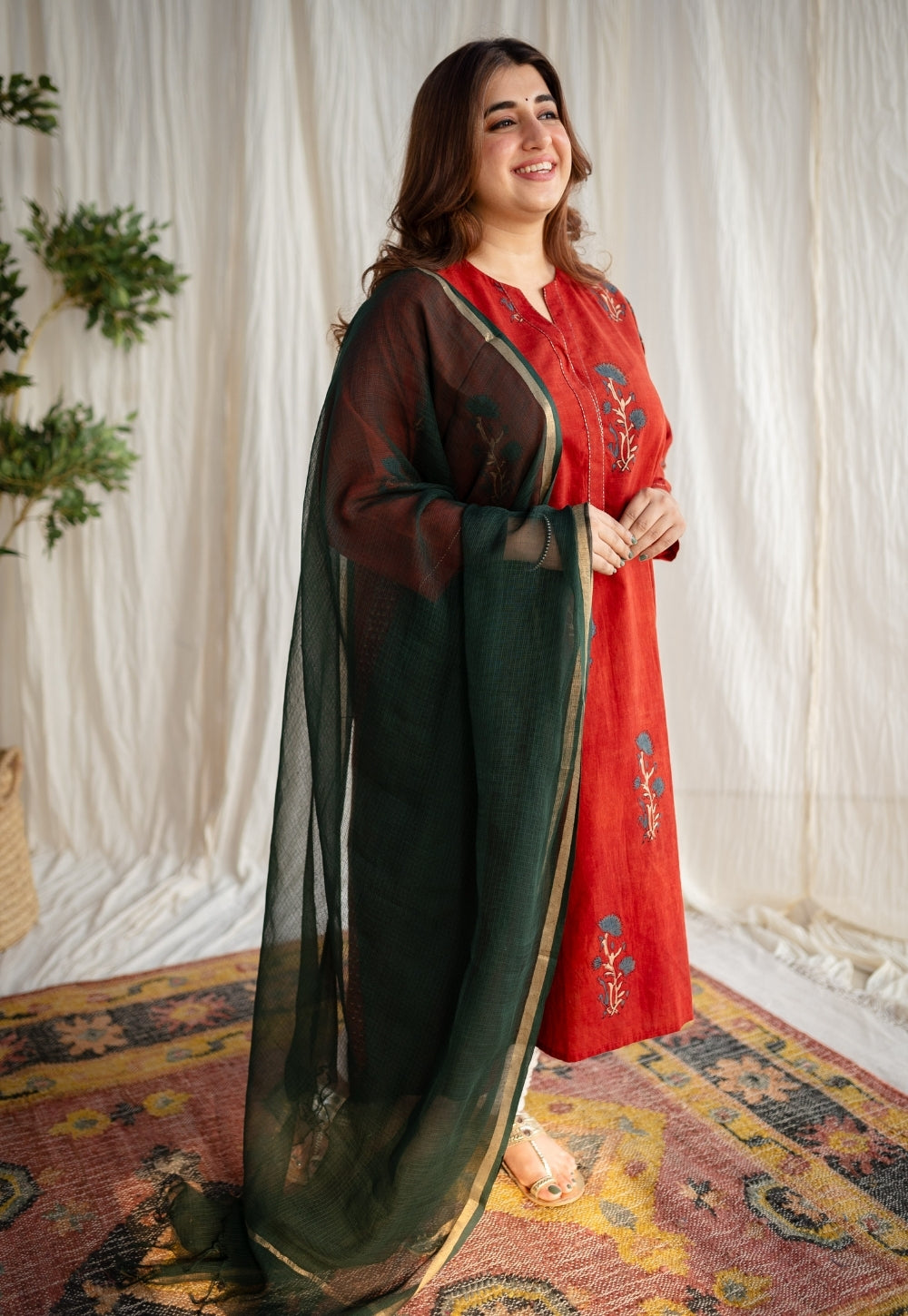 Dark Green Kota Doria Cotton Dupatta