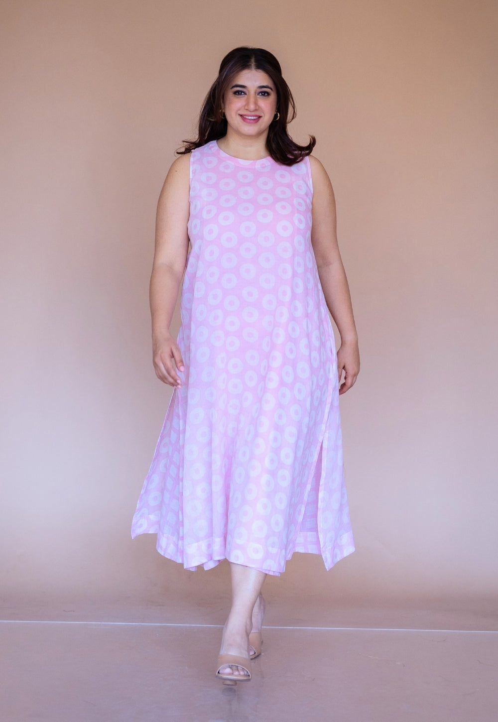 Zivah Pink Batik MulMul A Line Dress with Slip 5XL