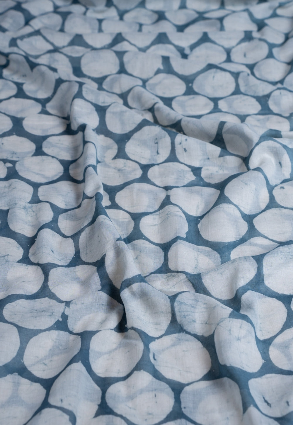 Blue Seamless Pattern Batik Handblock Printed Mul Fabric