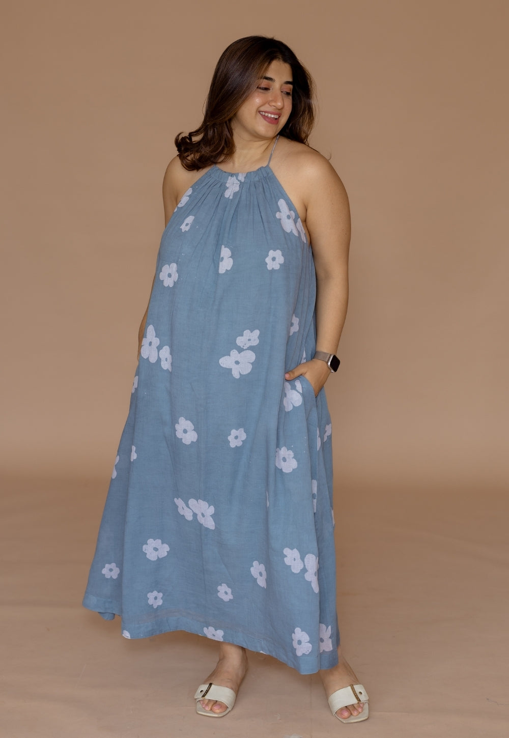 Zinal Blue Batik MulMul A Line Dress