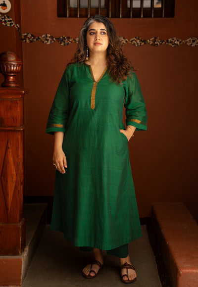 Alvira Green Mangalgiri Cotton Straight Kurta with Nizam Border