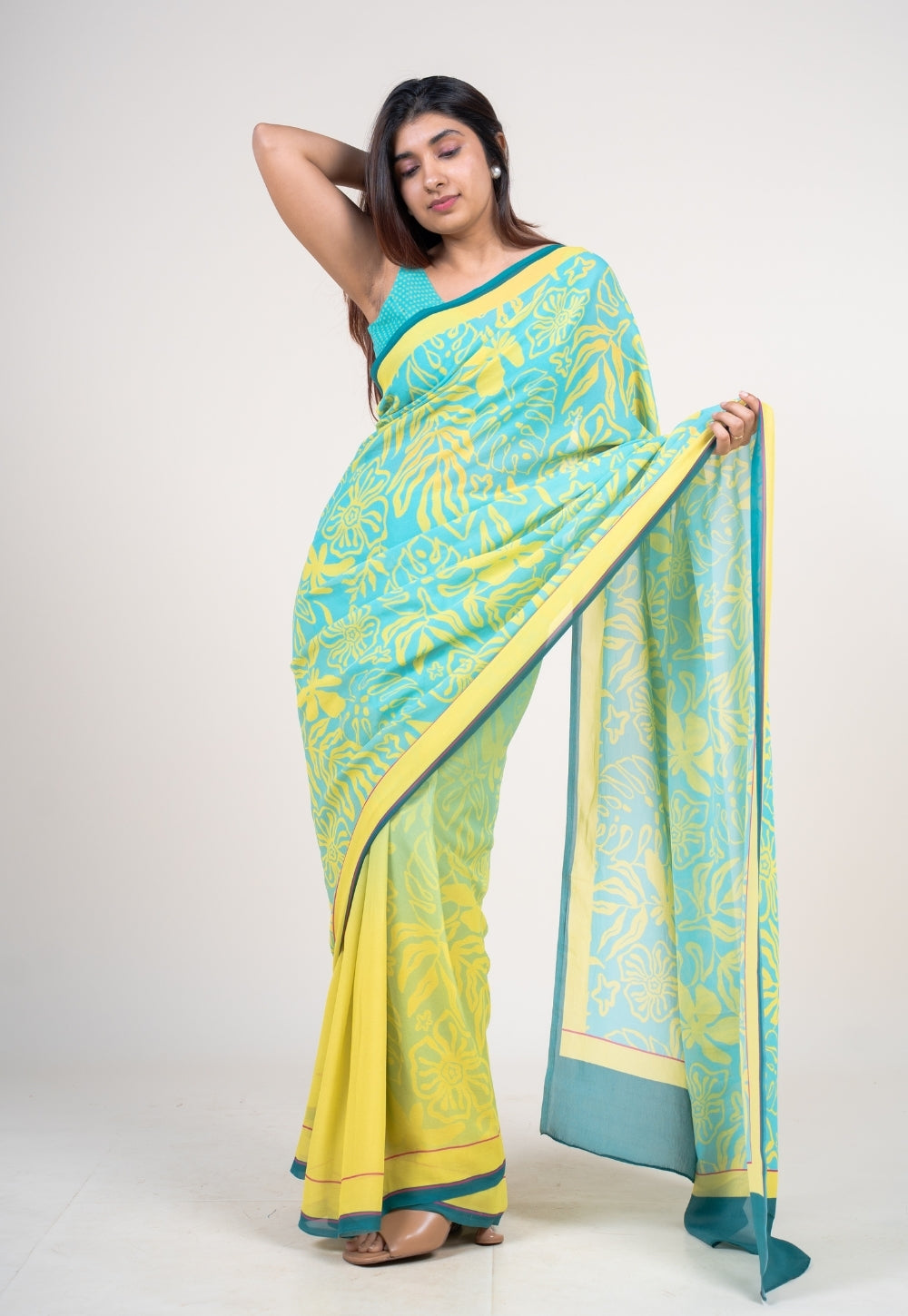 Mrinal Mint Green Georgette Printed Saree