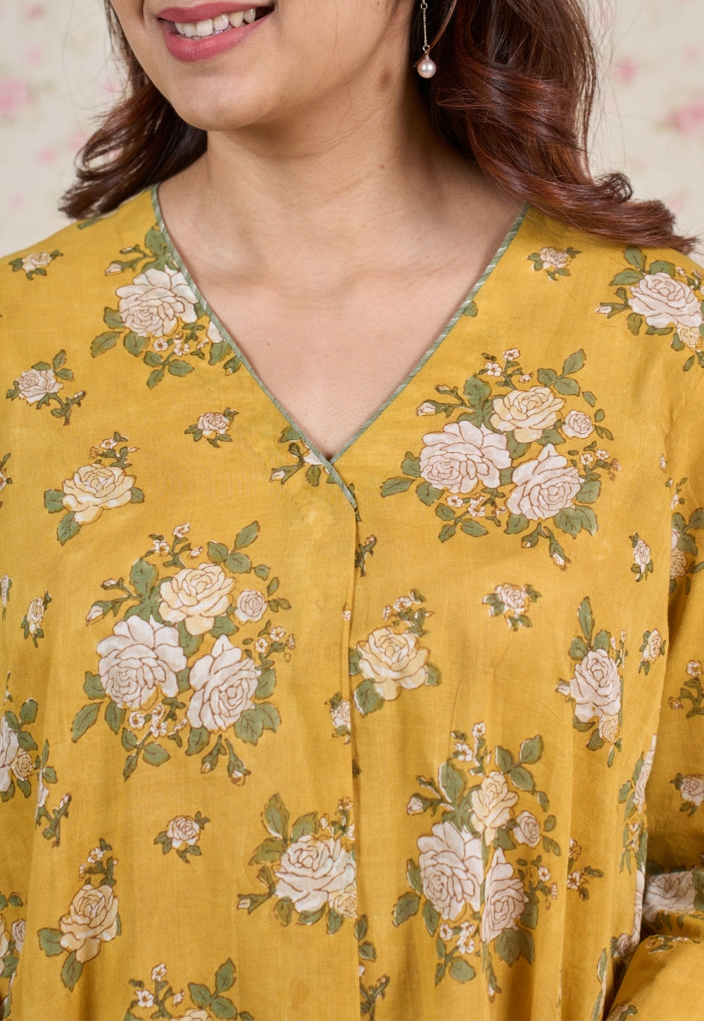Hazel Yellow Sanganeri Mul Cotton Straight Kurta