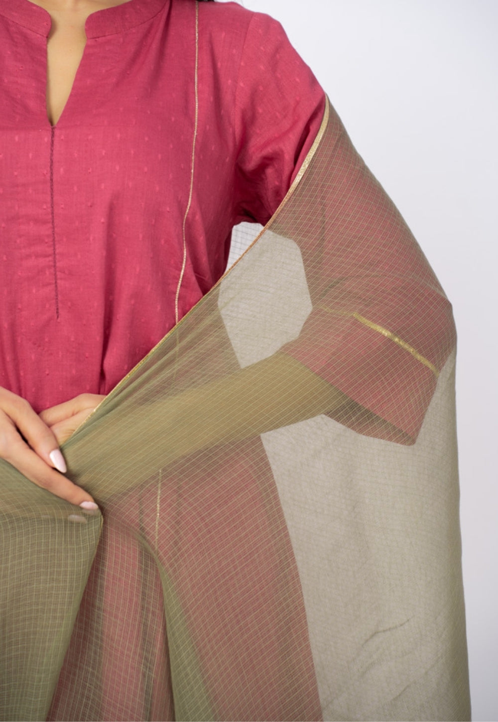 Huma Pink Solid Cotton Kali Kurta Suit Set with Solid Dupatta (Set of 3)