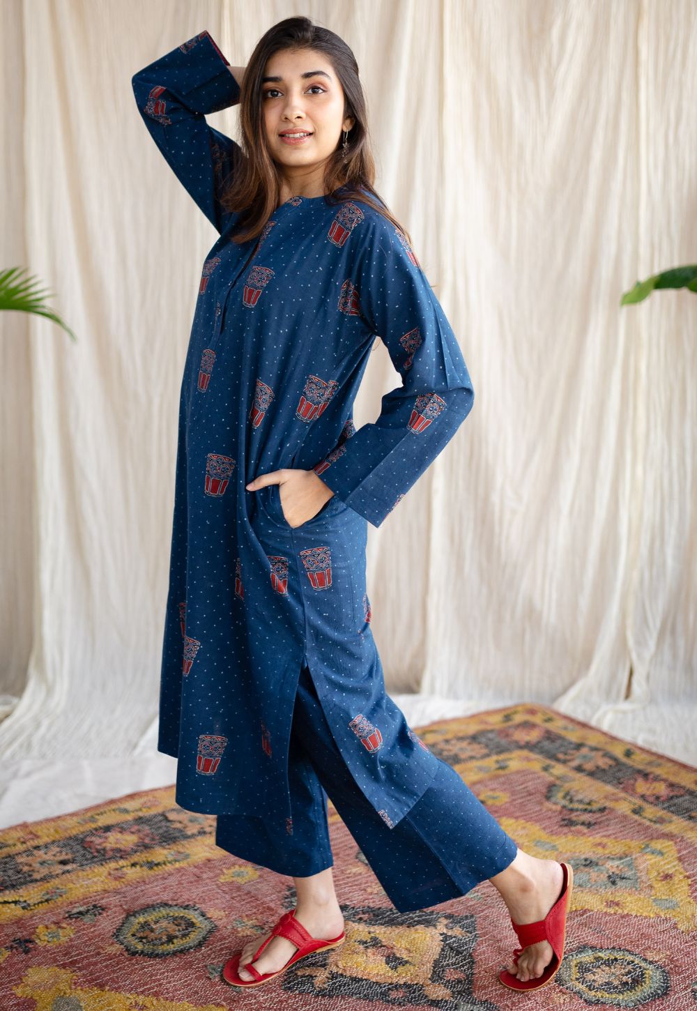 Bombay Irani Chai Indigo Ajrakh Cotton Kurta