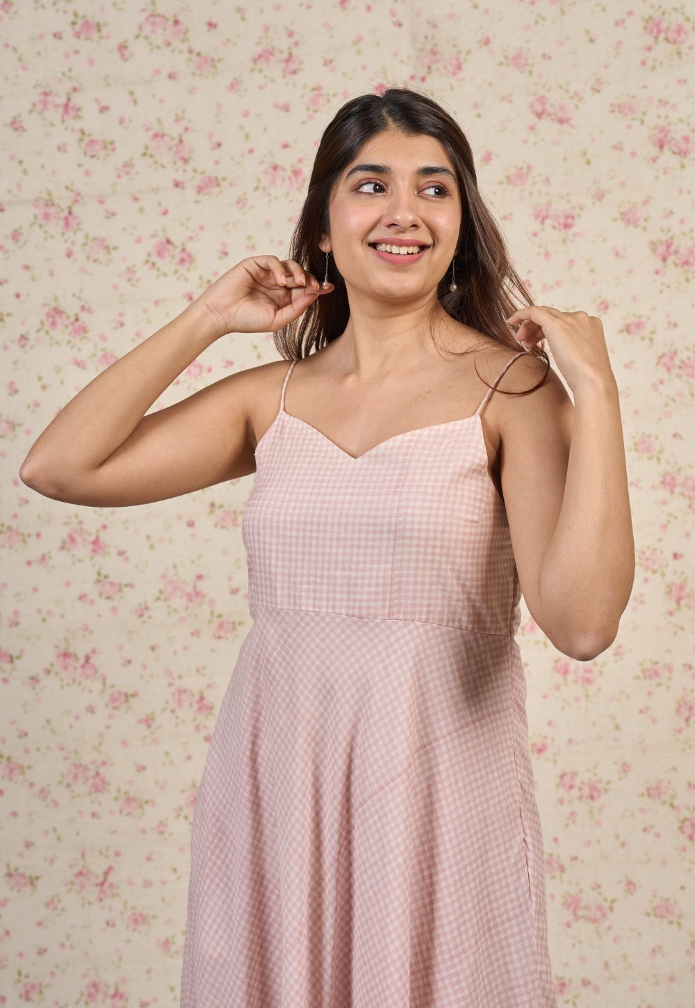 Eva Pink Sanganeri Mul Cotton A Line Dress