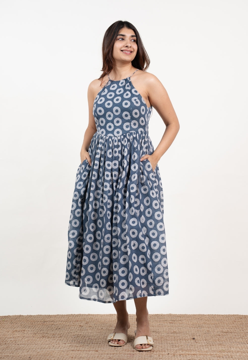 Zinal Blue Batik MulMul A Line Dress