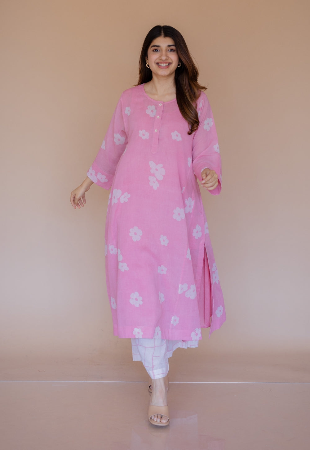 Aqsa Pink Batik MulMul Wide Pant