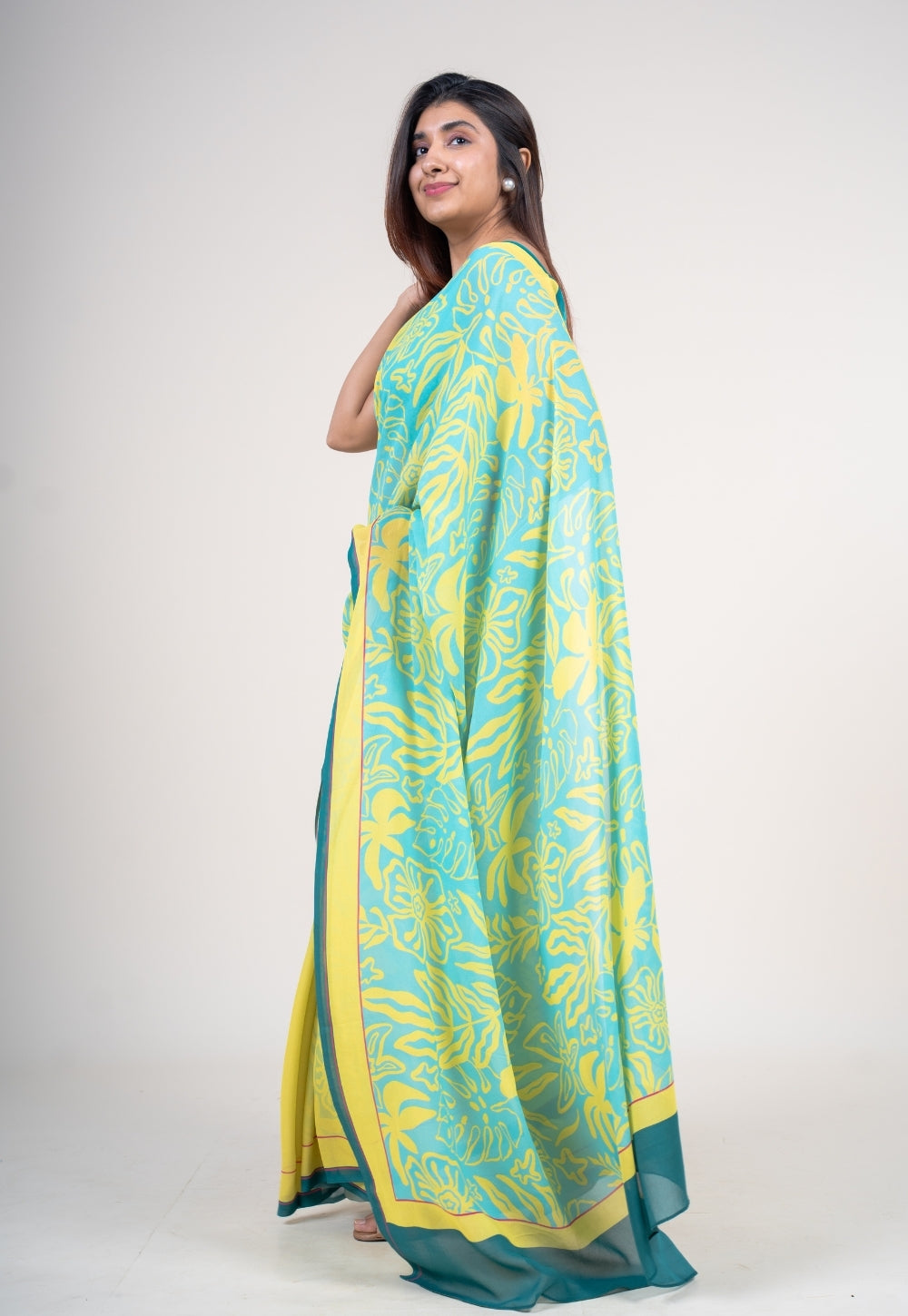 Mrinal Mint Green Georgette Printed Saree