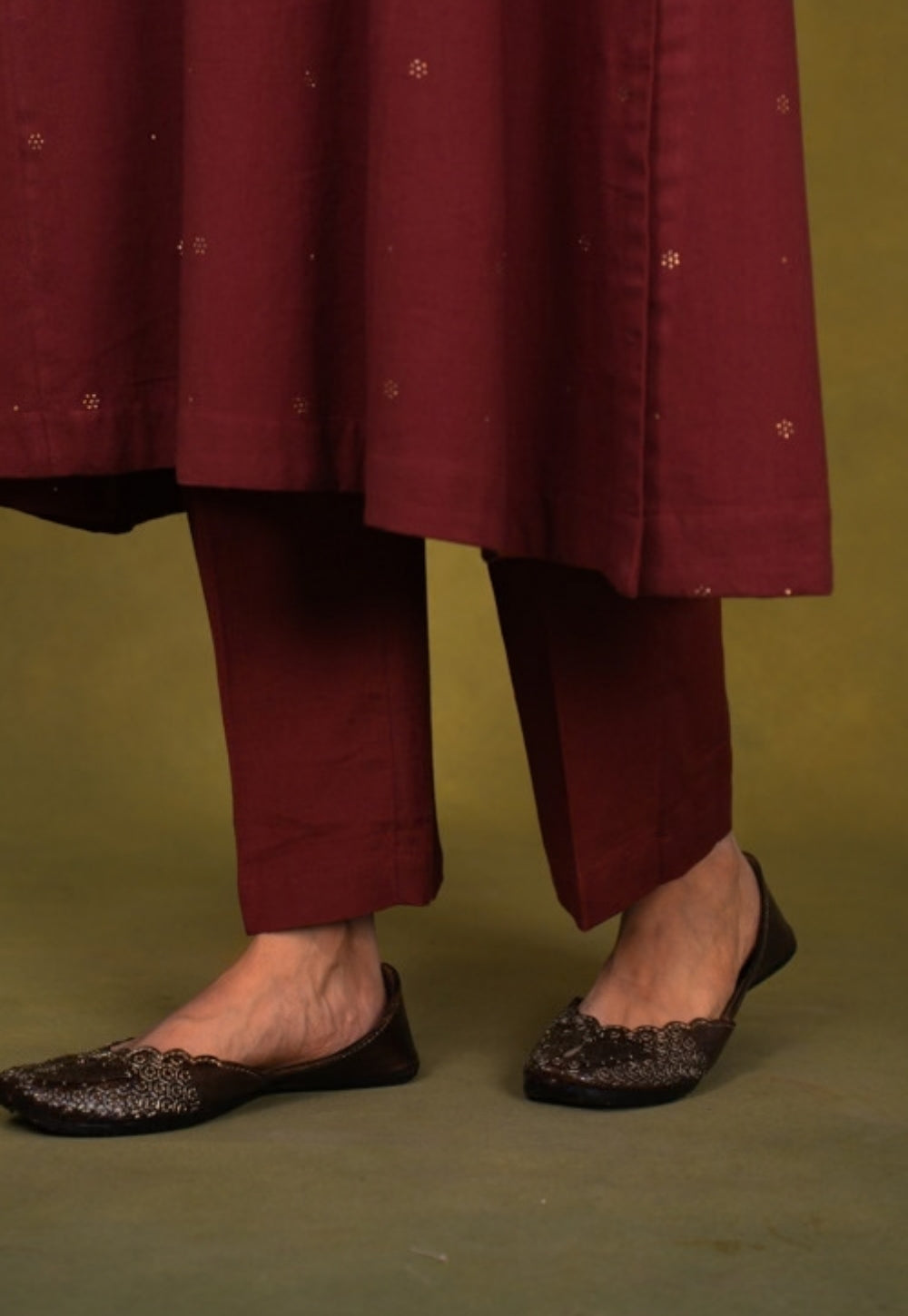 Alizah Maroon Rogan Handblock Printed Cotton Jhabbha Kali Suit Set (Set of 3)