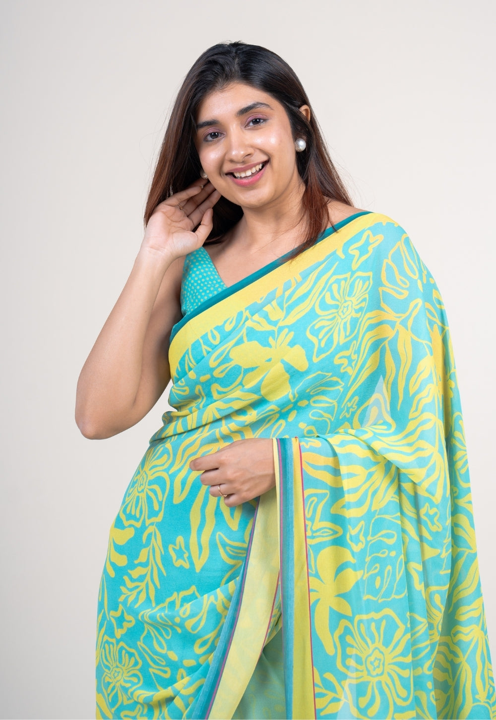 Mrinal Mint Green Georgette Printed Saree