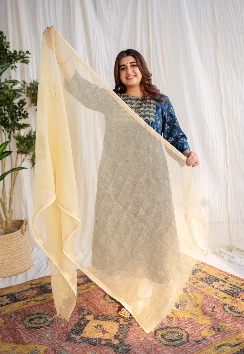 Yellow Kota Doria Cotton Dupatta