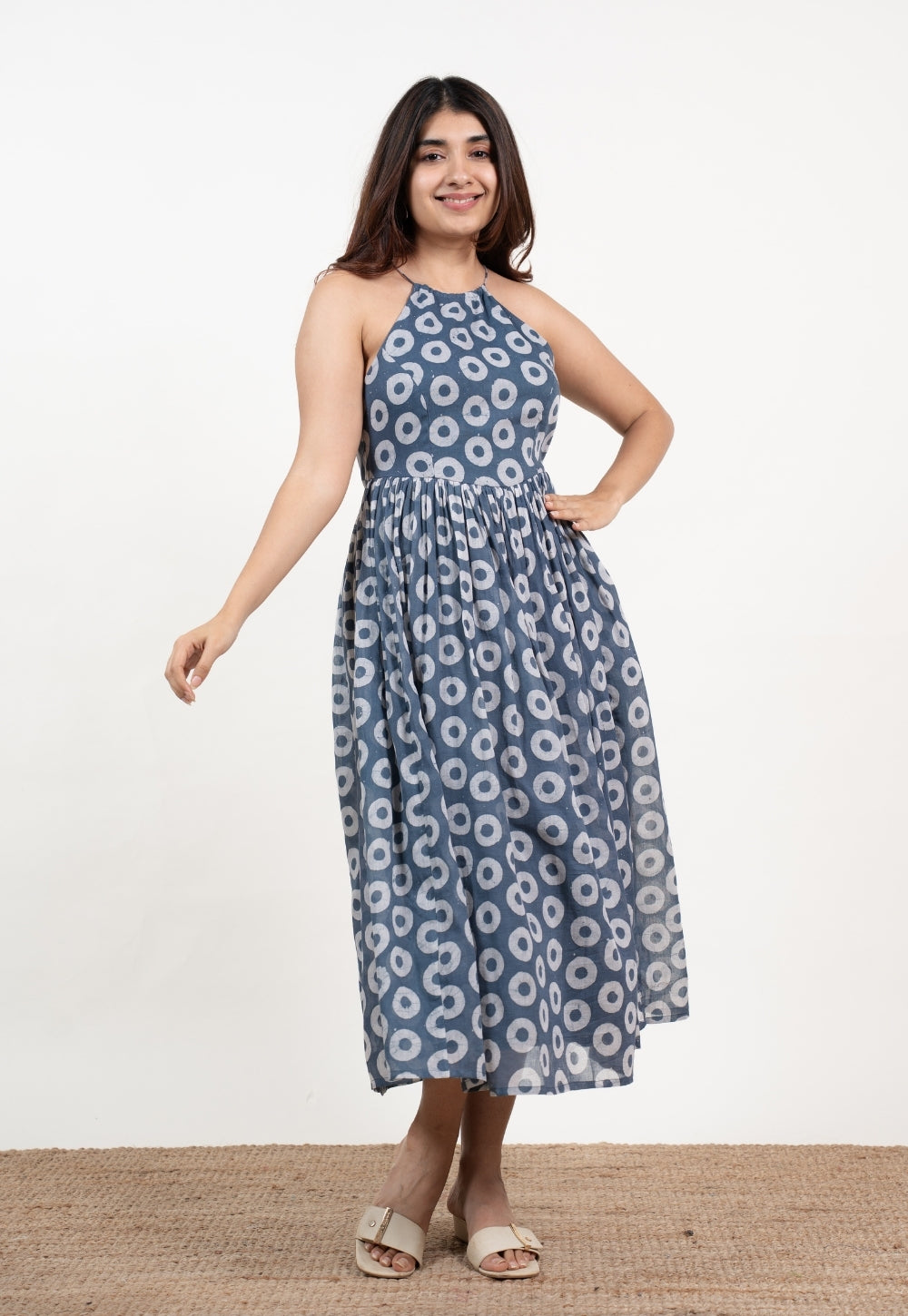 Zinal Blue Batik MulMul A Line Dress