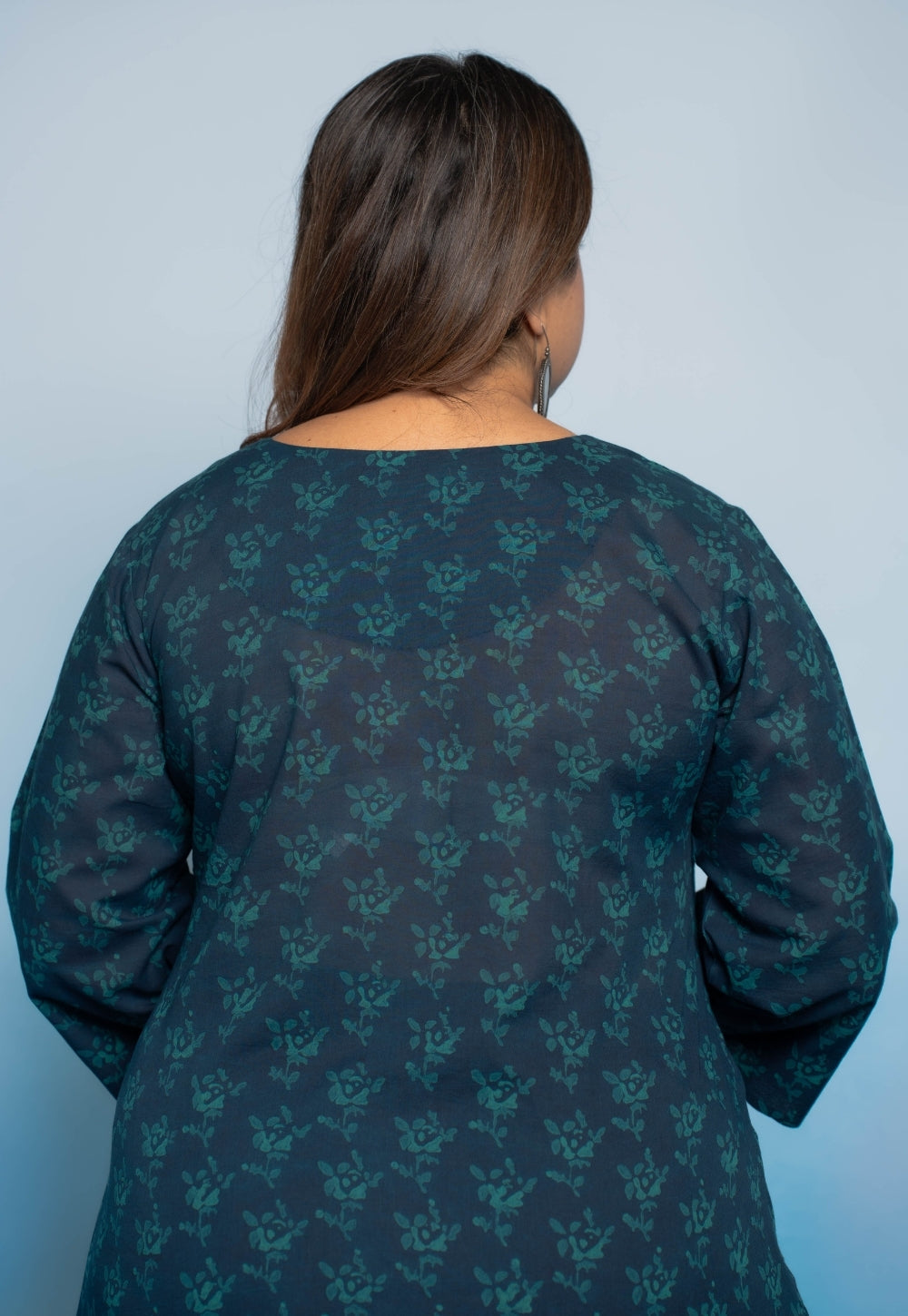 Anvi Blue Dabu Mul Cotton Straight Short Top
