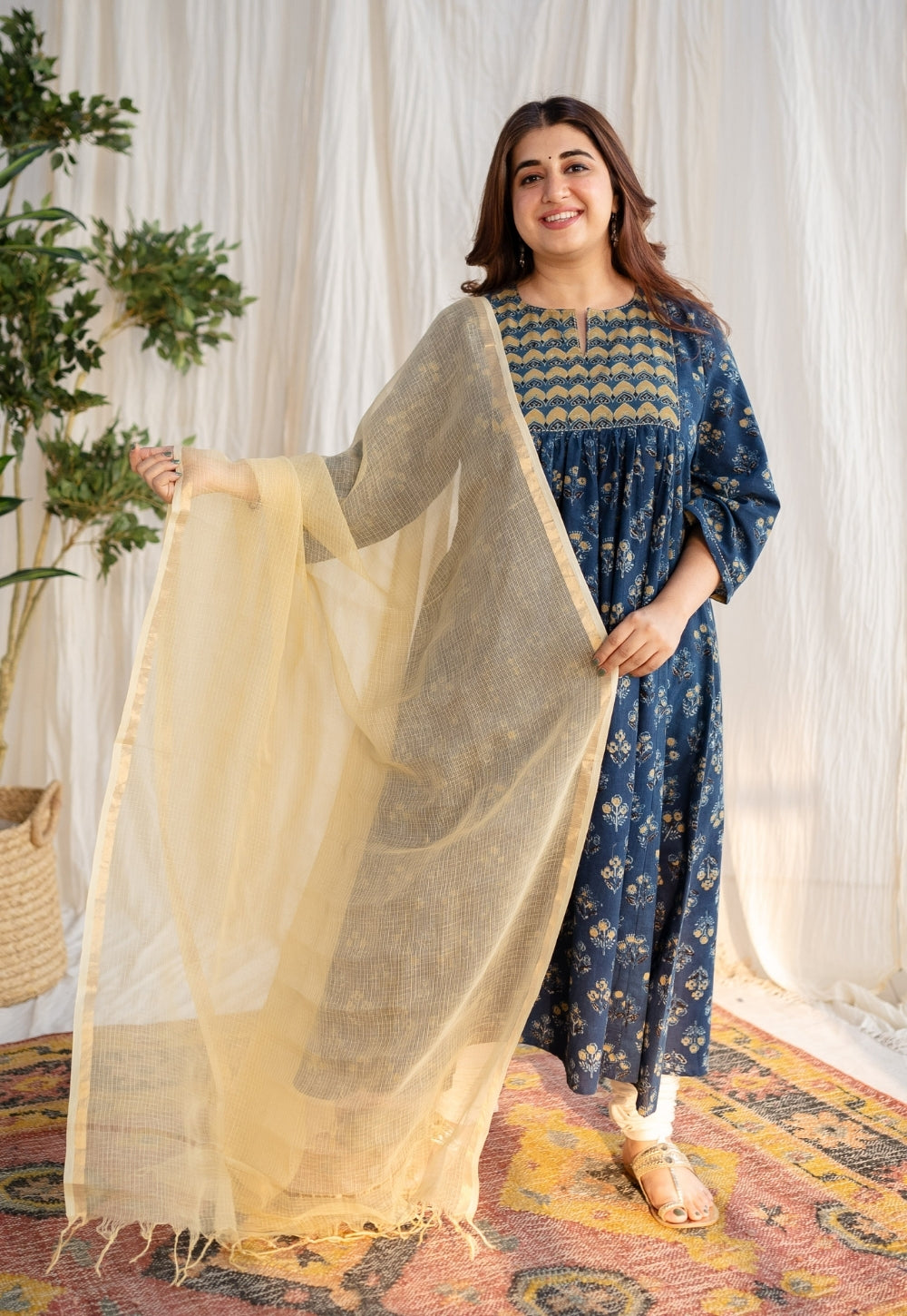 Yellow Kota Doria Cotton Dupatta