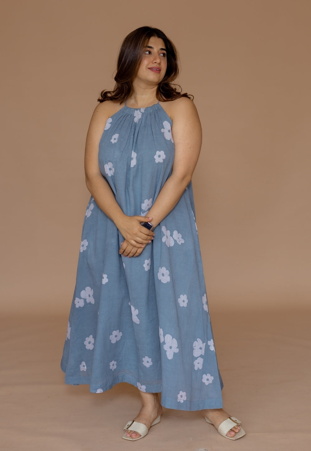 Zinal Blue Batik MulMul A Line Dress