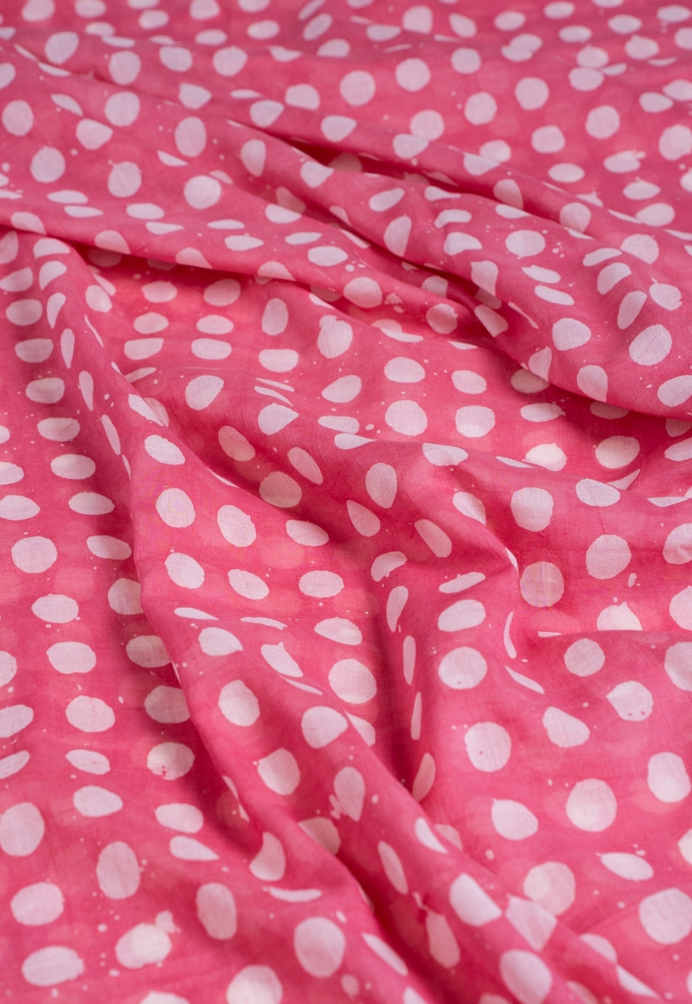 Pink Polka Dots Batik Mul Fabric.