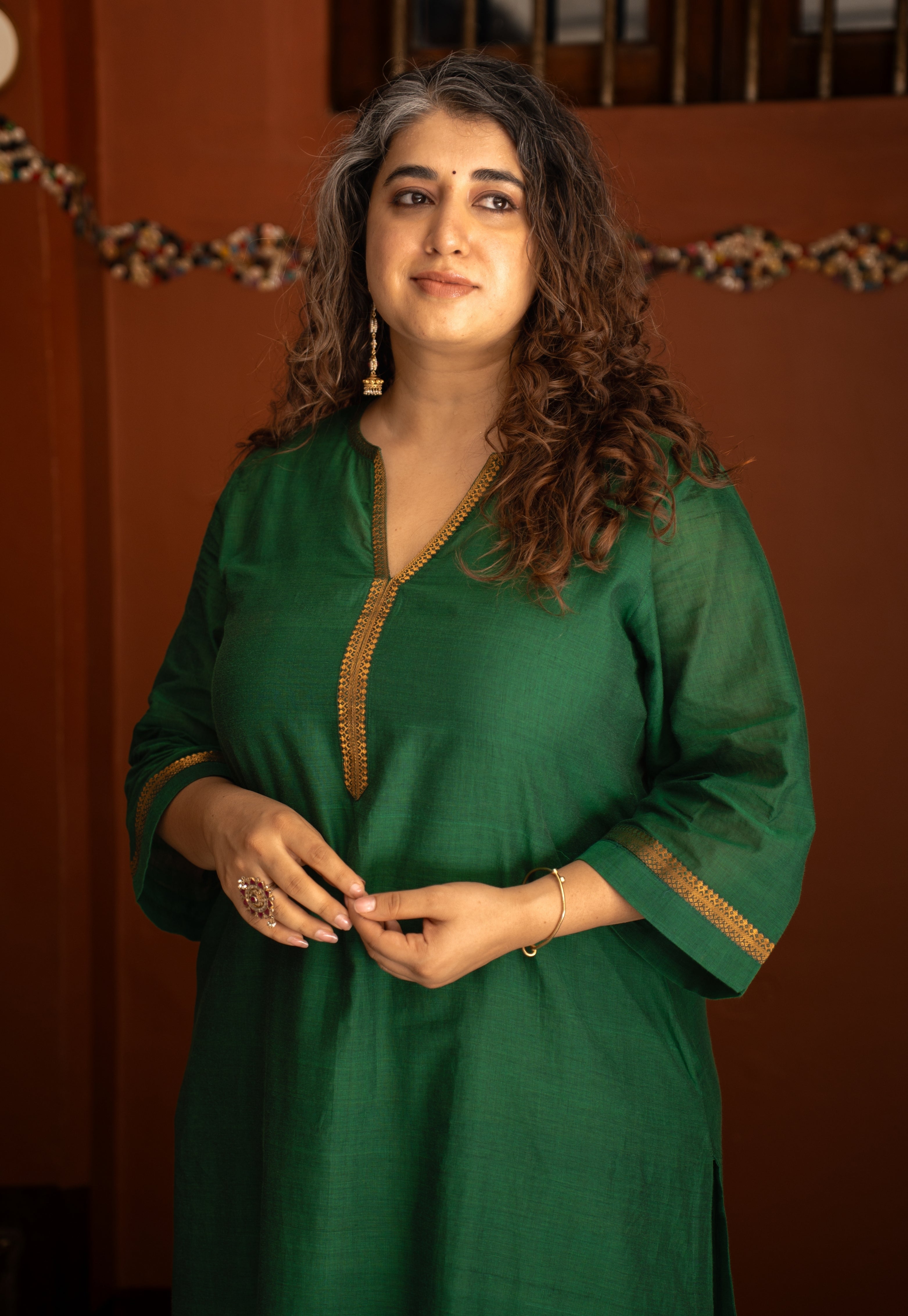 Alvira Green Mangalgiri Cotton Straight Kurta with Nizam Border