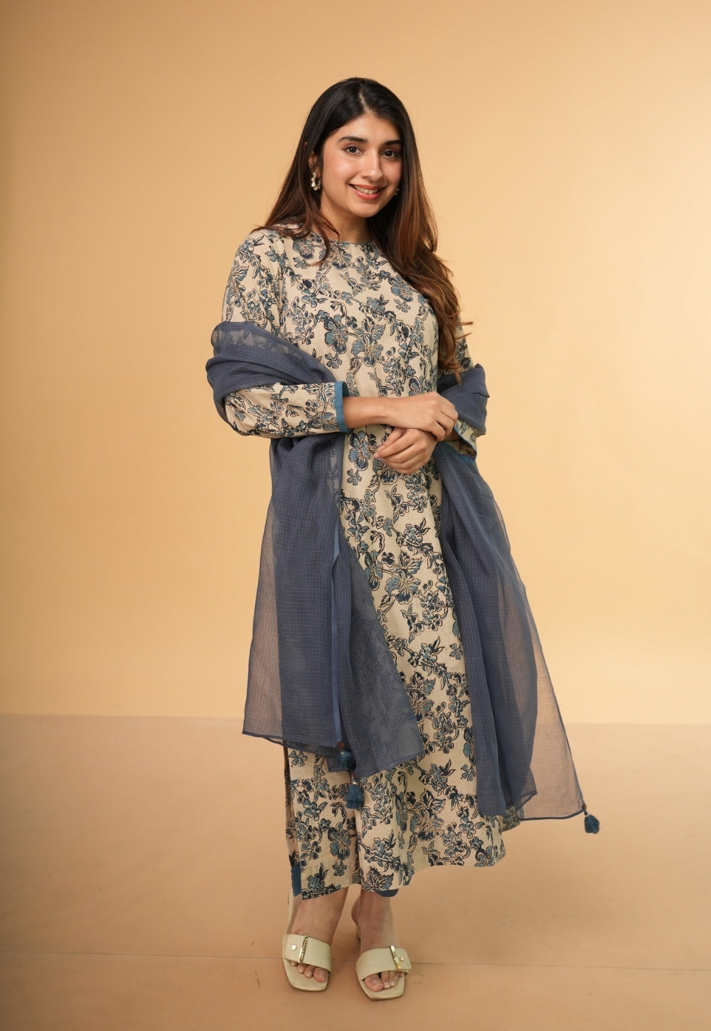 Blue Solid Kota Doria Cotton Dupatta