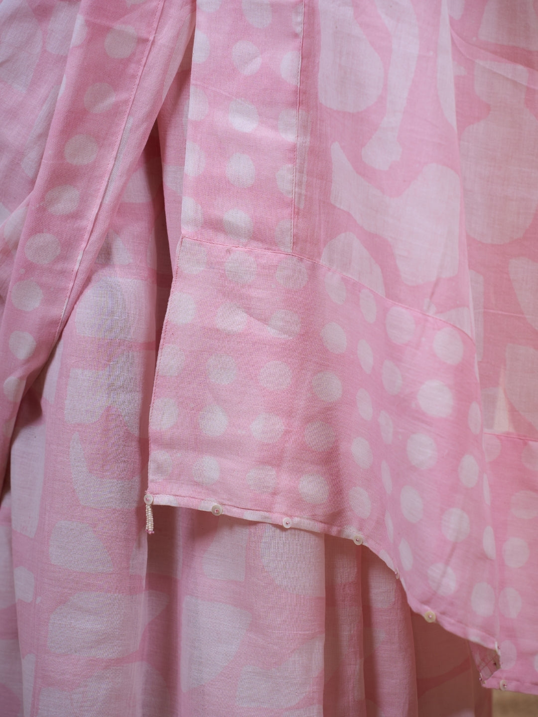 Laiba Pink Batik Hand Block Print Mul Cotton Saree with Embroidery