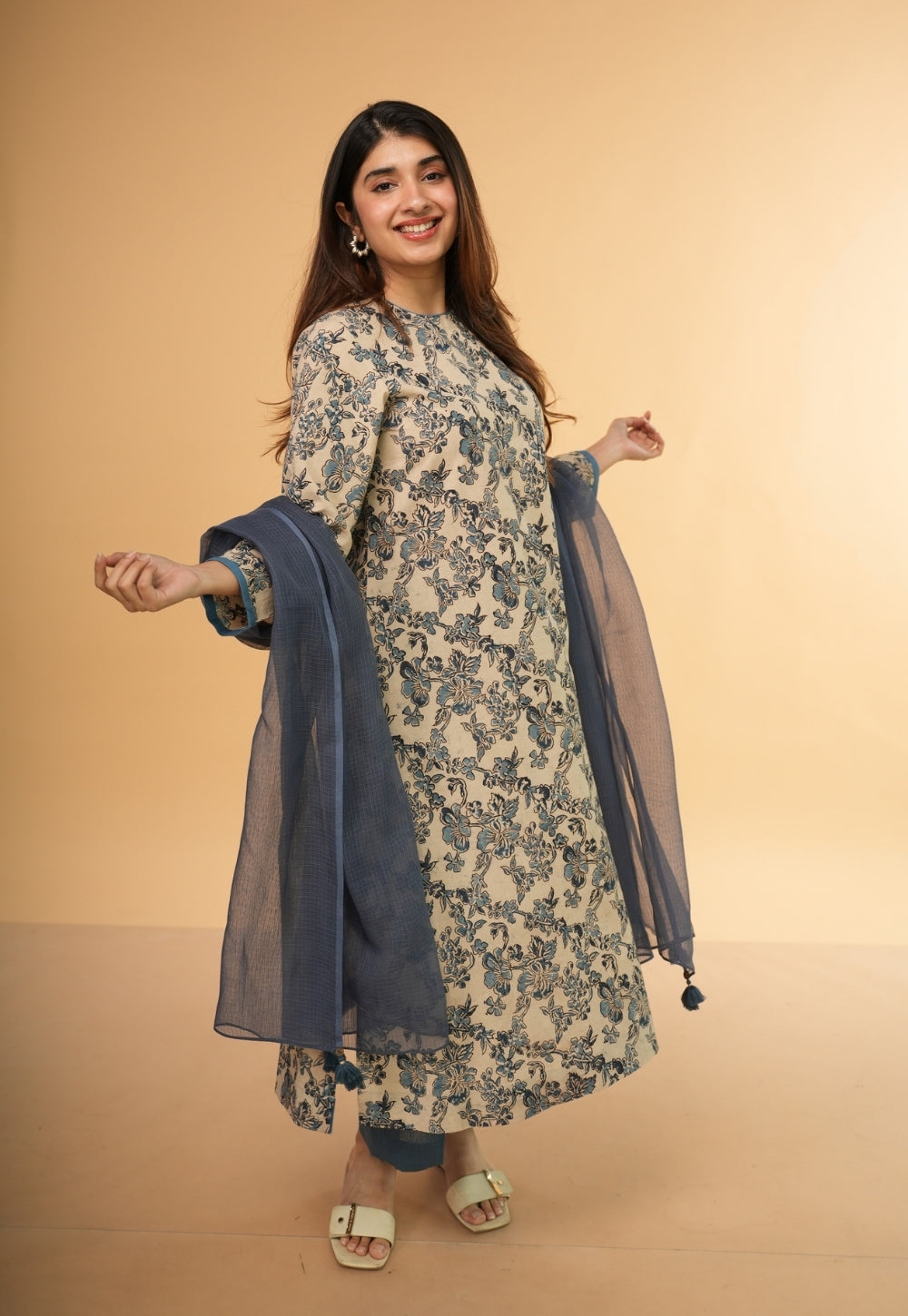 Blue Solid Kota Doria Cotton Dupatta
