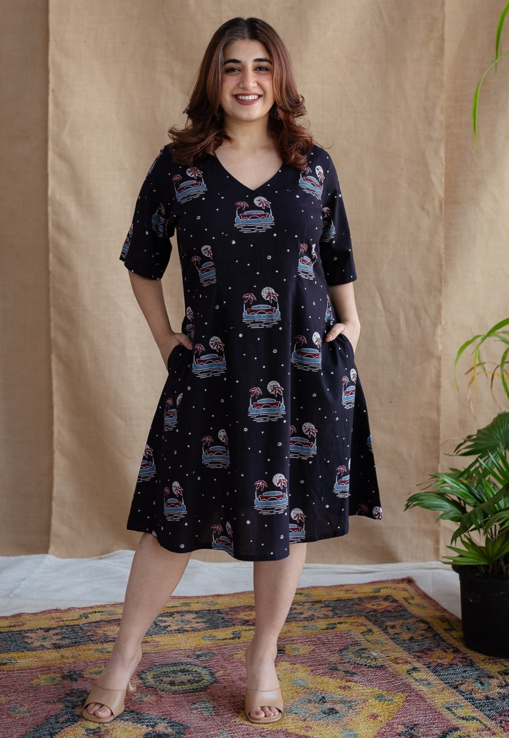Kochi Ajrakh Black Cotton Dress