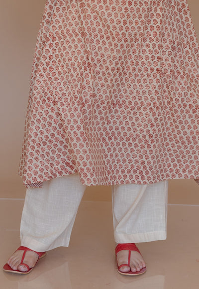 Yashi Off White Solid Slub Cotton Straight Pant