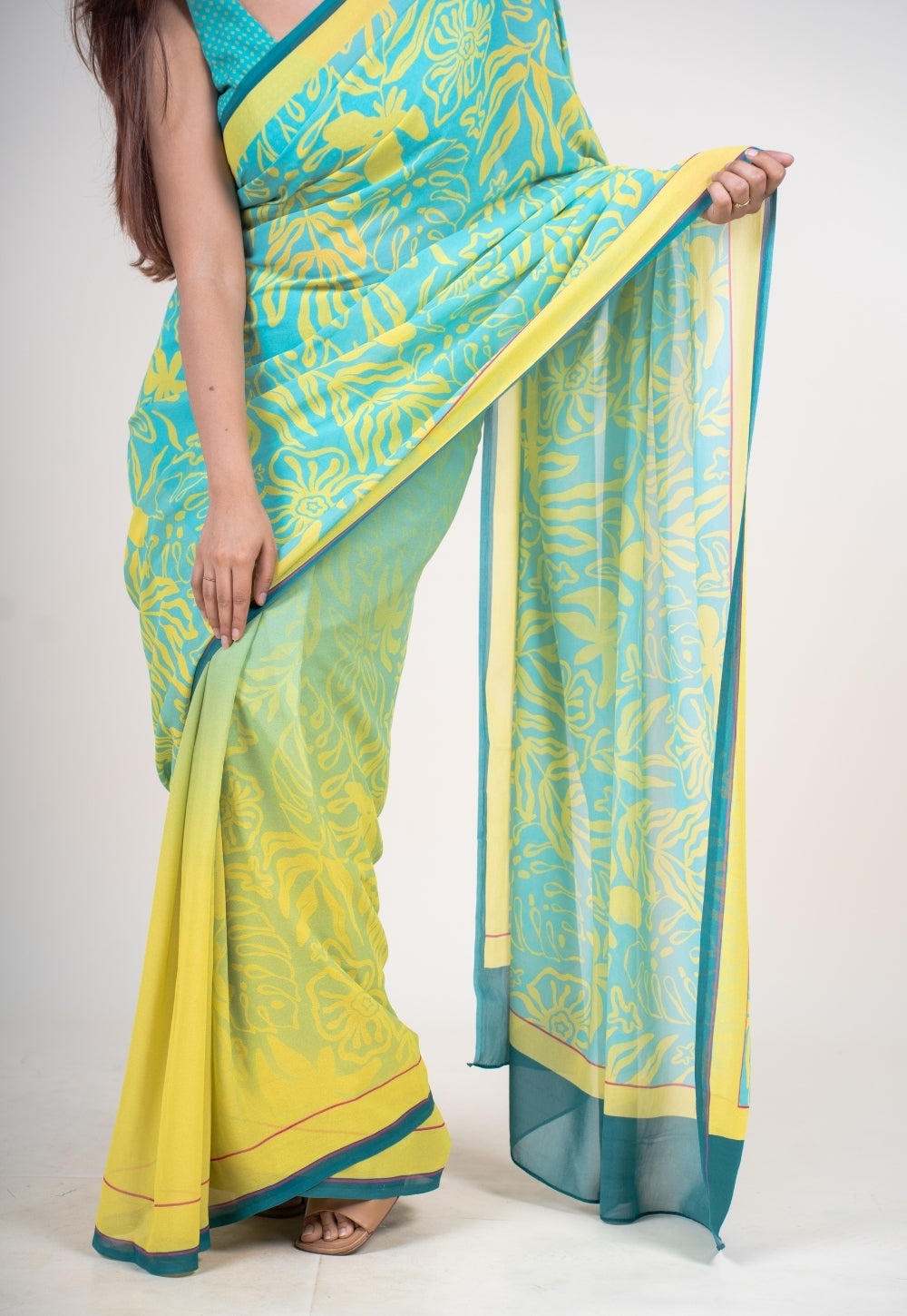 Mrinal Mint Green Georgette Printed Saree