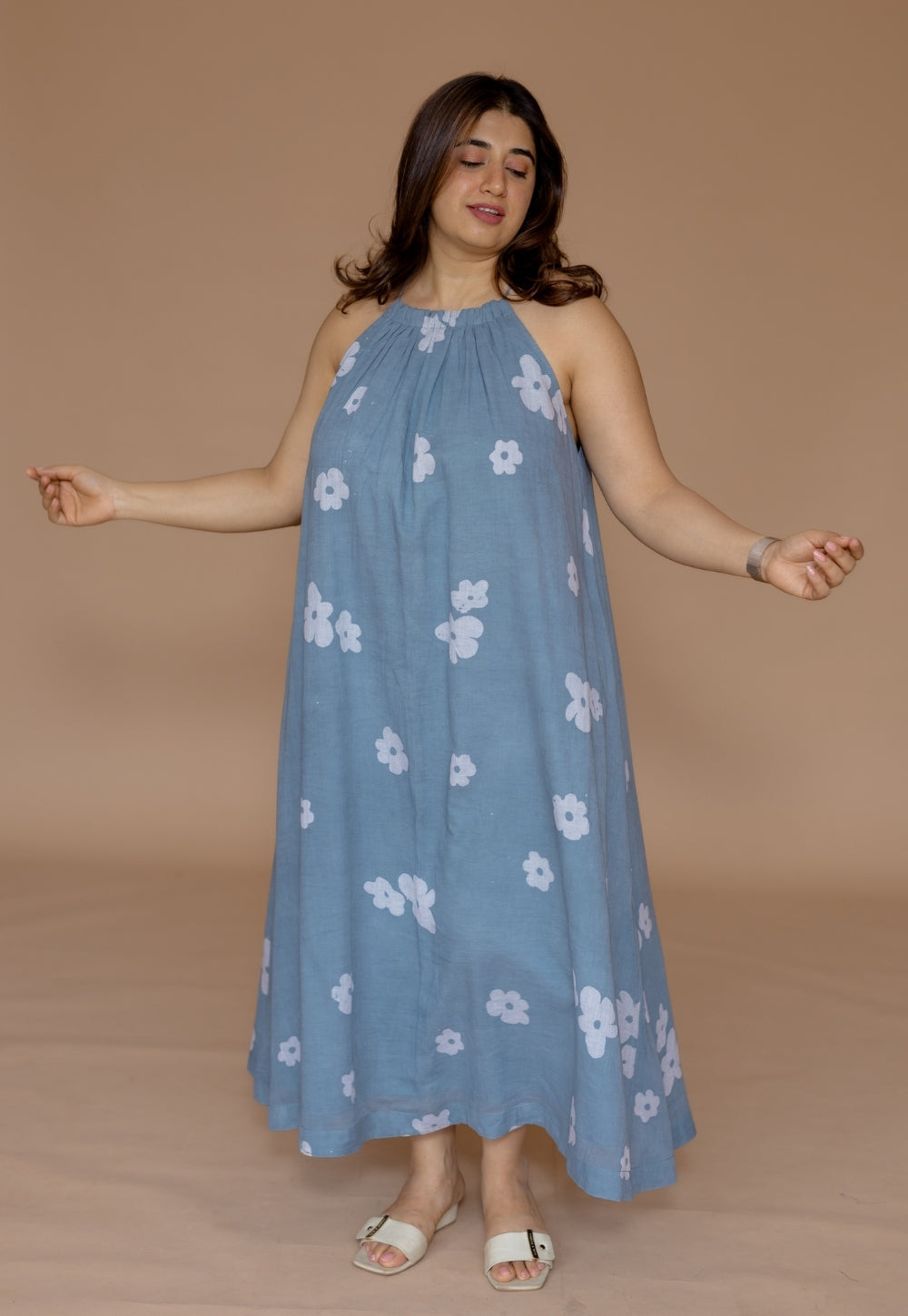 Zinal Blue Batik MulMul A Line Dress