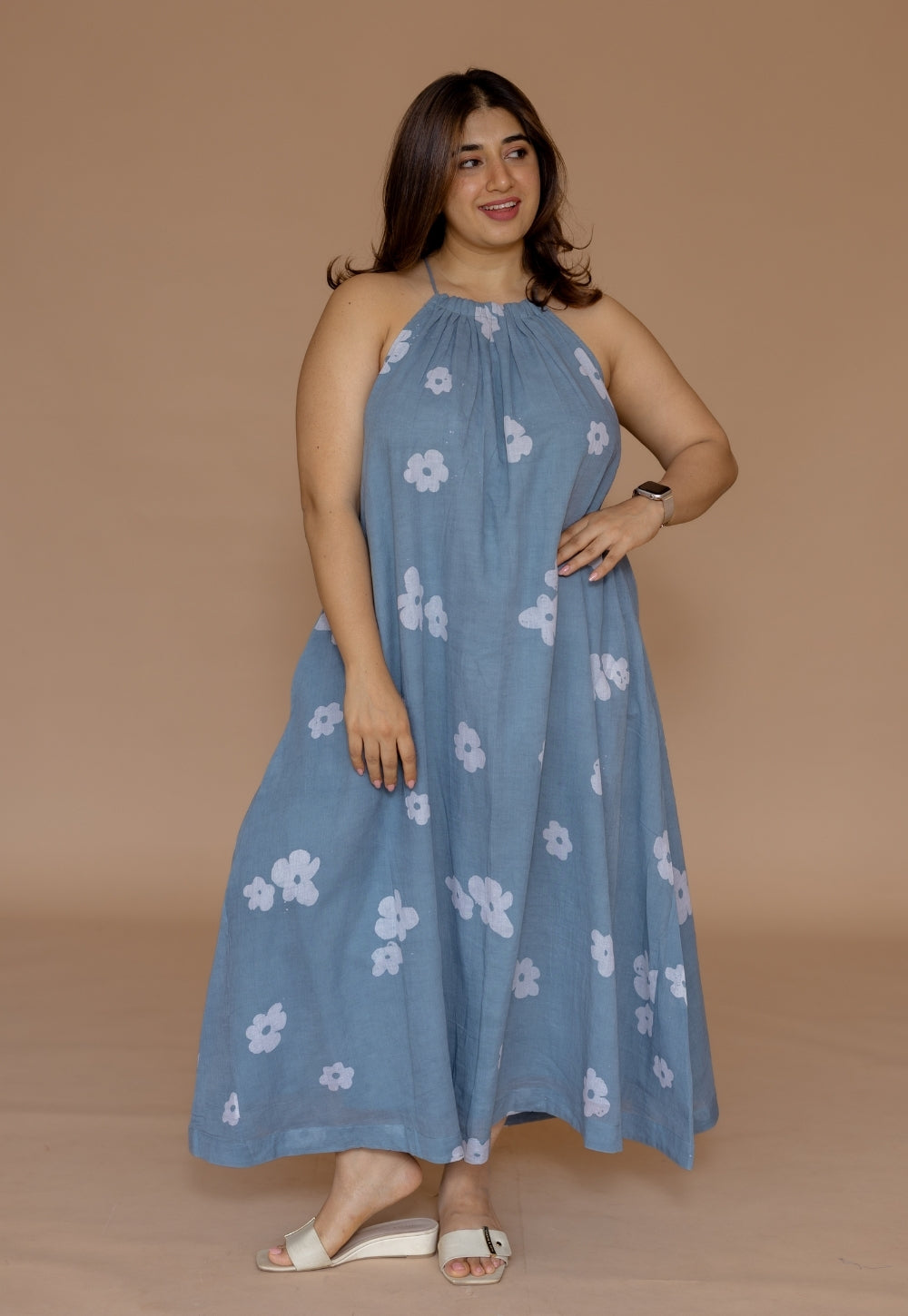 Zinal Blue Batik MulMul A Line Dress