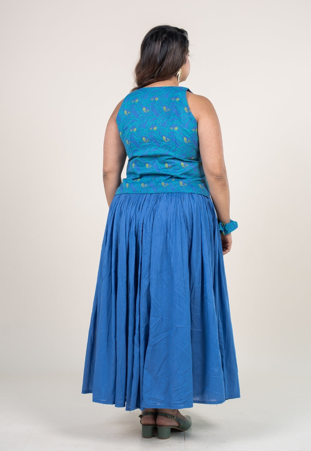 Gia Ink Blue Printed Cotton Straight Waistcoat Top