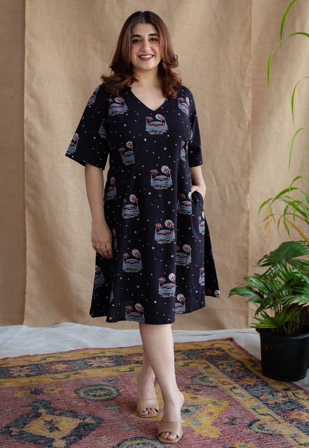 Kochi Ajrakh Black Cotton Dress