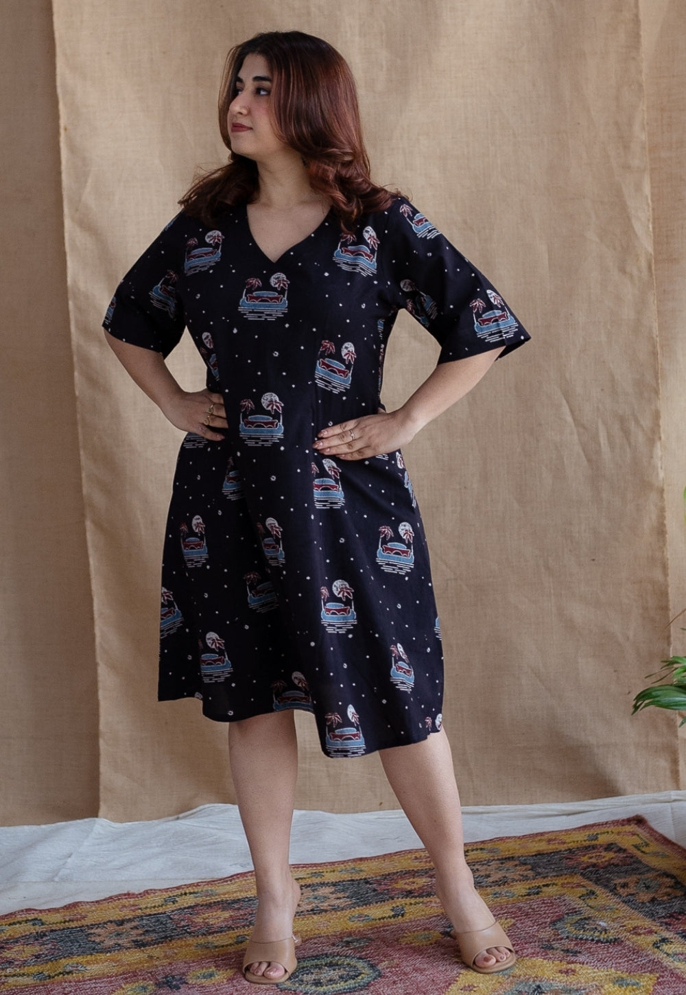 Kochi Ajrakh Black Cotton Dress