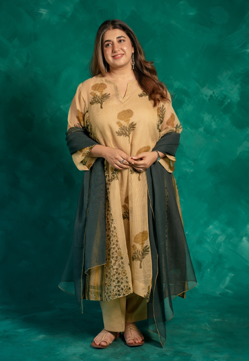 Green Solid Kota Doria Cotton Dupatta