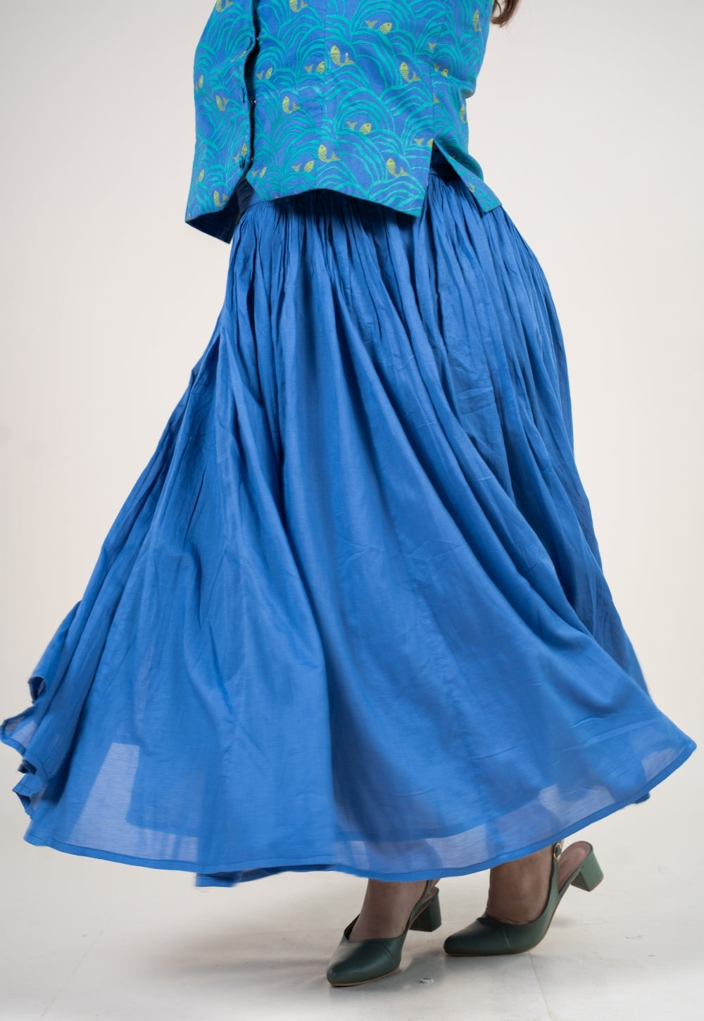Eshal Ink Blue Solid Mul Cotton A Line Skirt