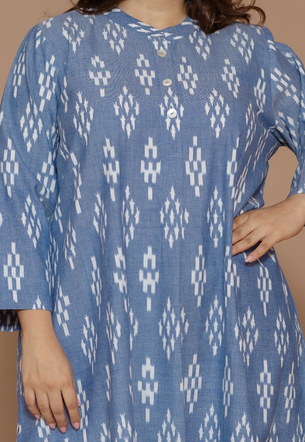 Ayaat Blue Handloom Ikkat Cotton Straight Co-Ord Set