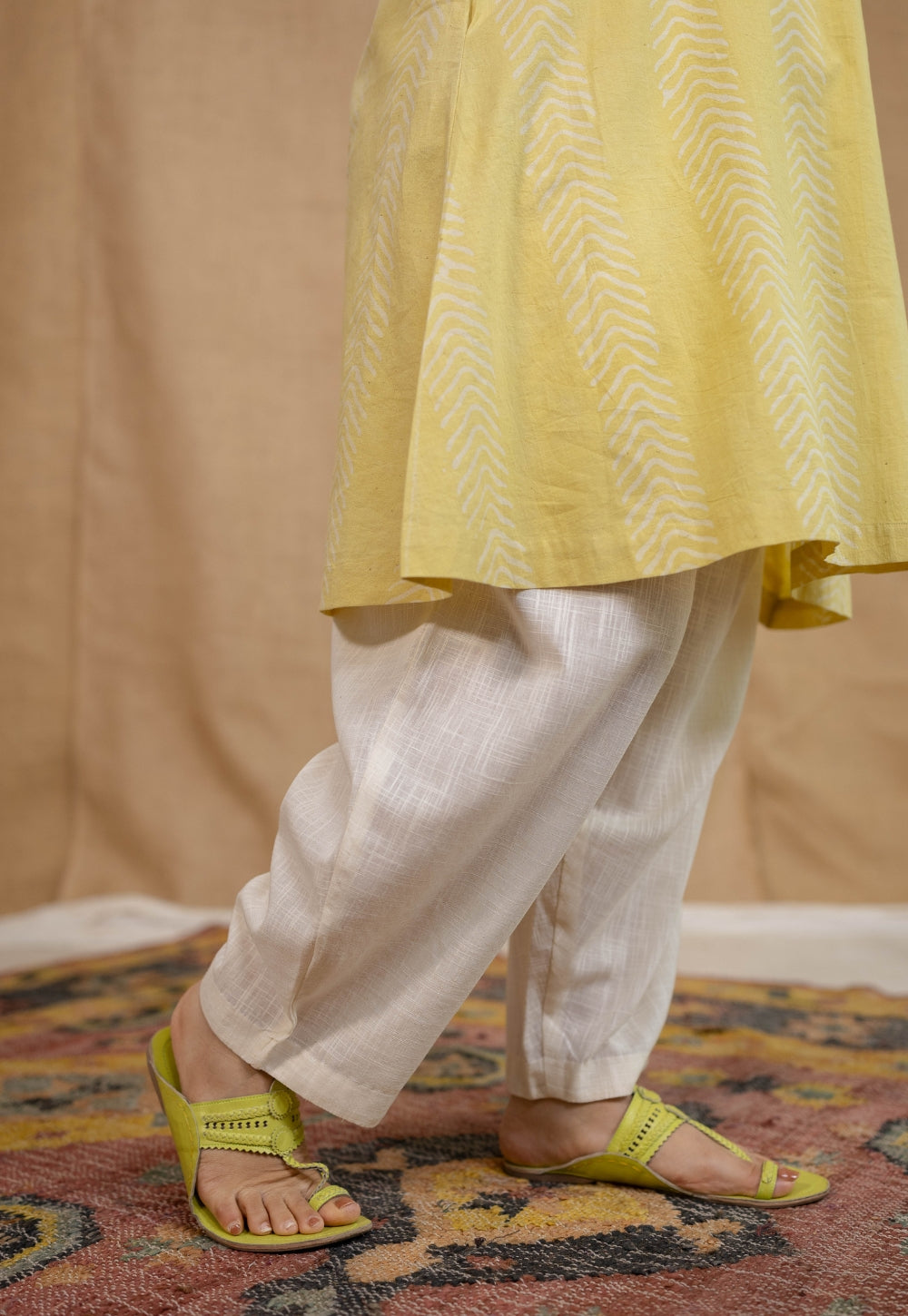 Dharmi Yellow Batik Cotton A Line Kurta