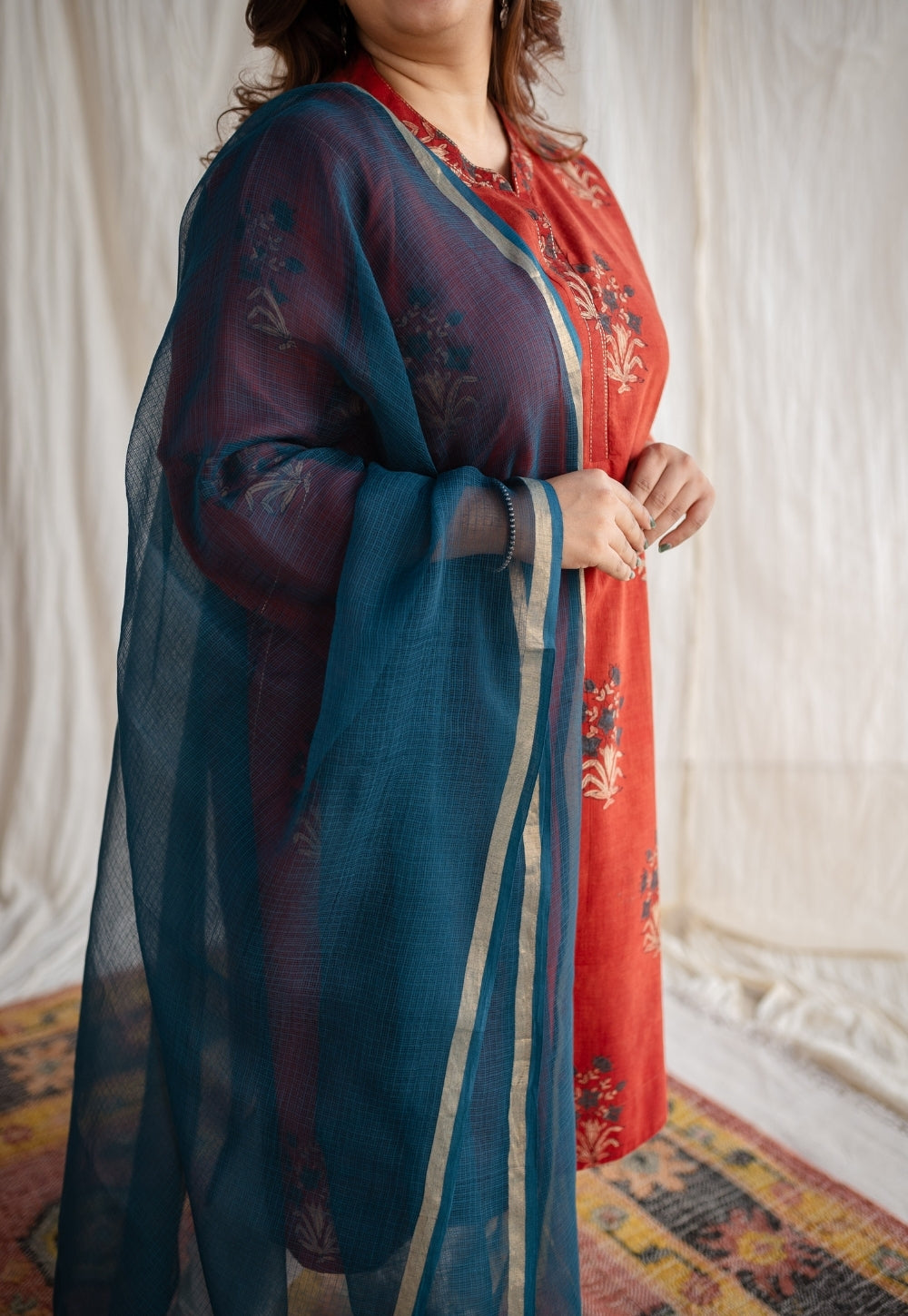 Teal Green Kota Doria Cotton Dupatta