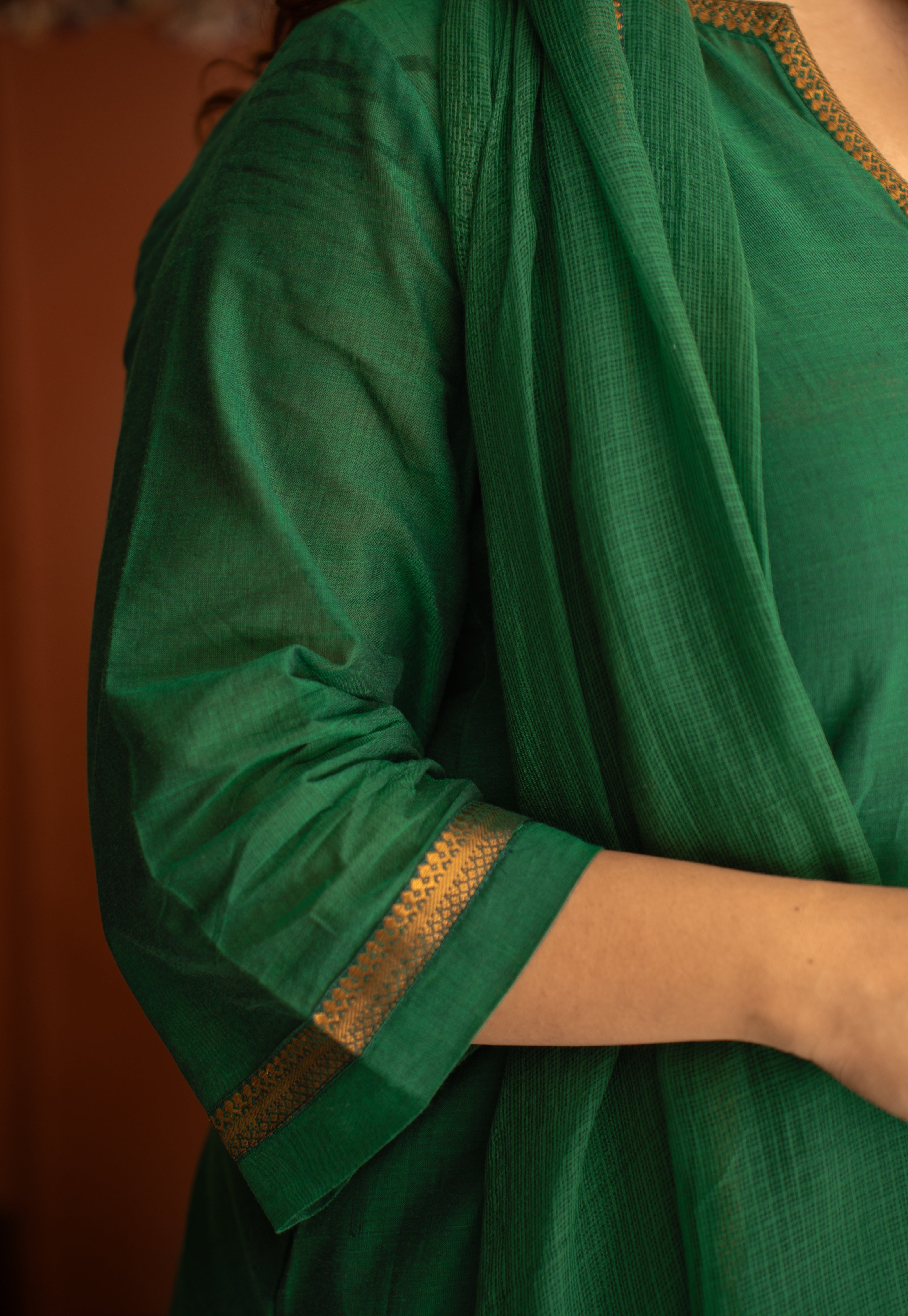 Alvira Green Mangalgiri Cotton Straight Kurta with Nizam Border