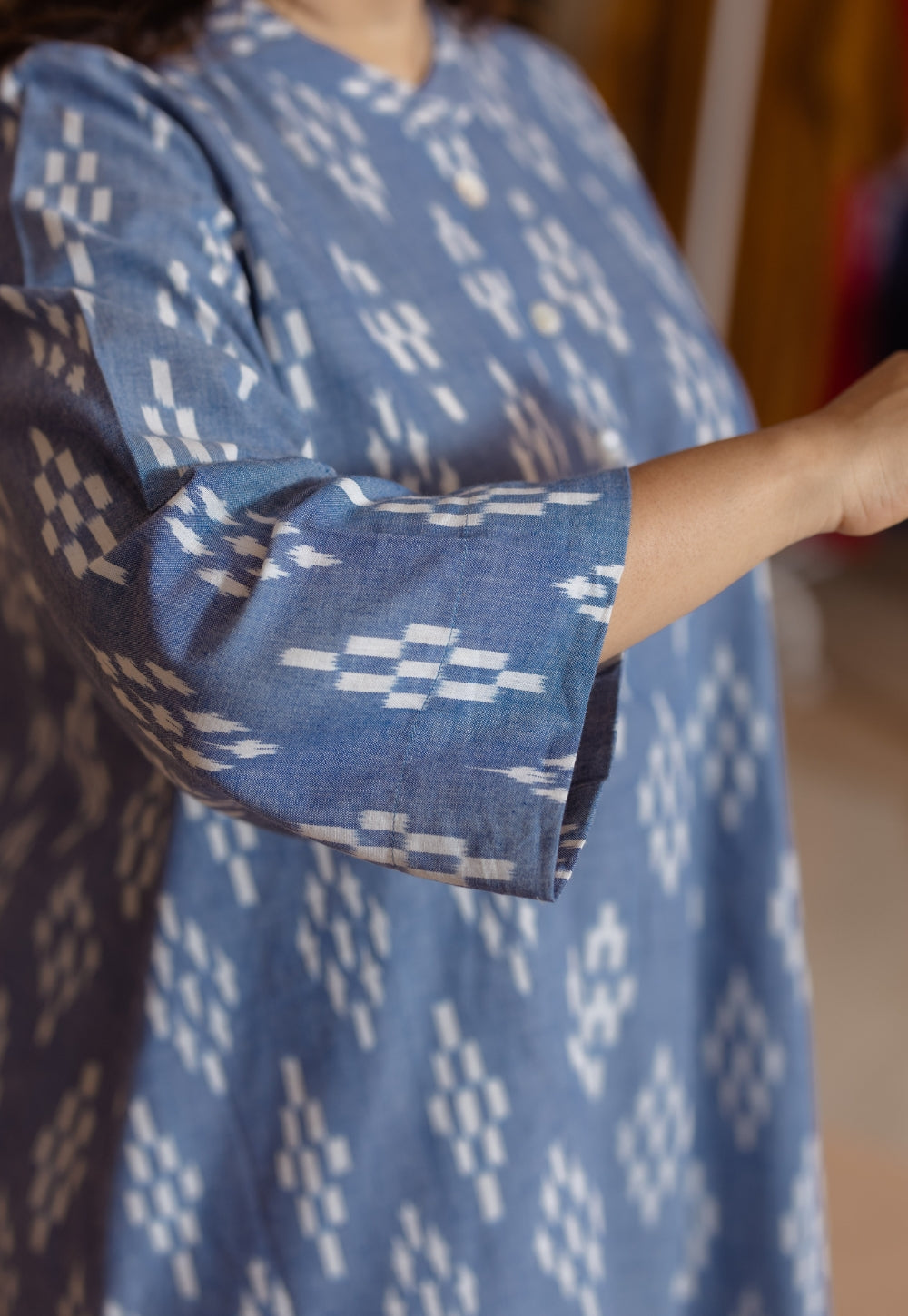 Ayaat Blue Handloom Ikkat Cotton Straight Co-Ord Set