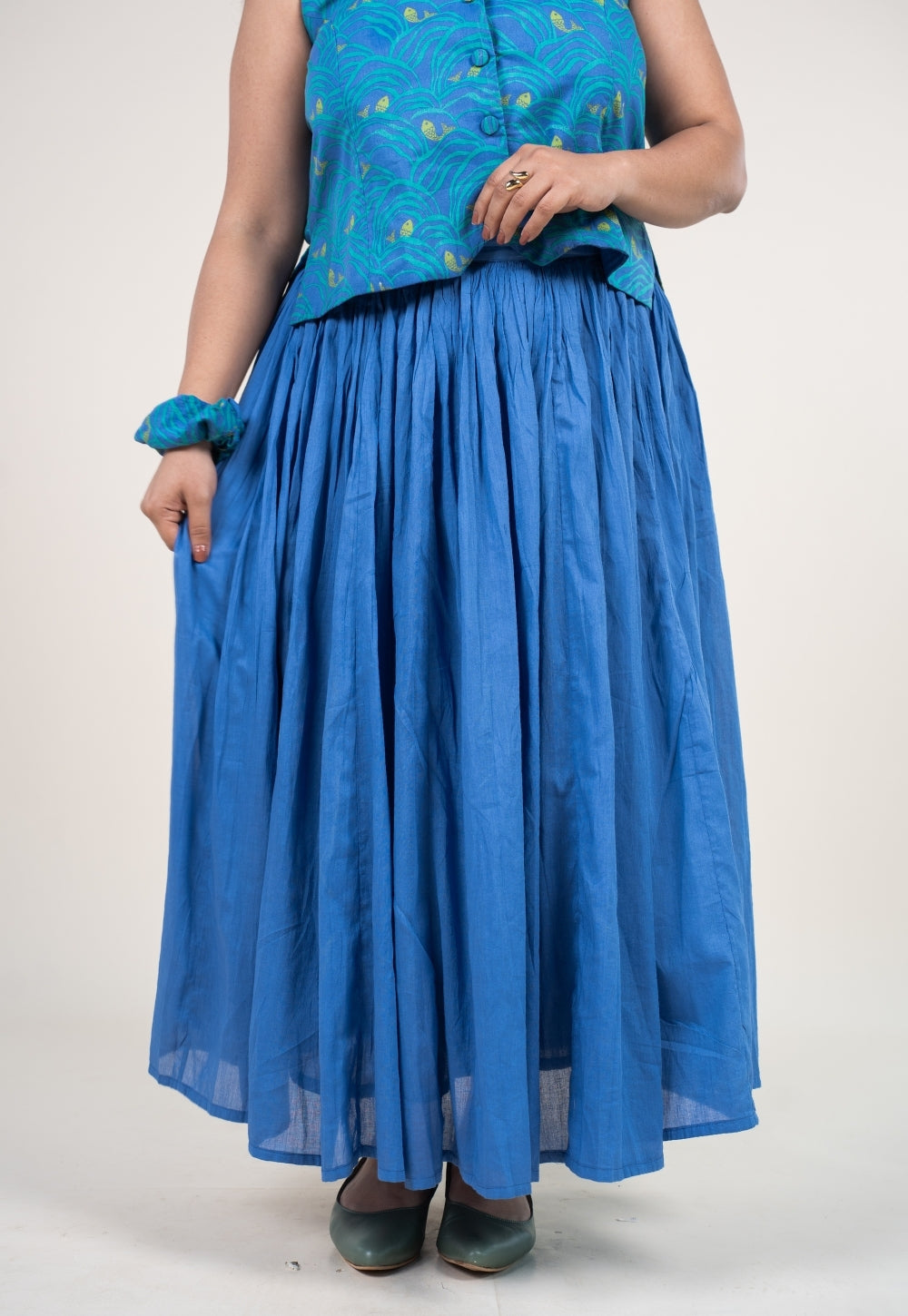 Eshal Ink Blue Solid Mul Cotton A Line Skirt